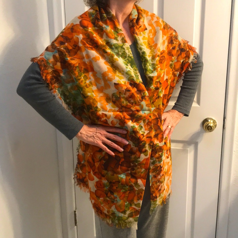 XL Orange Floral Scarf/Shawl
